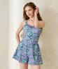 Bonide [Set] Heart Neck Monokini Shorts Set Flower Berry Purple