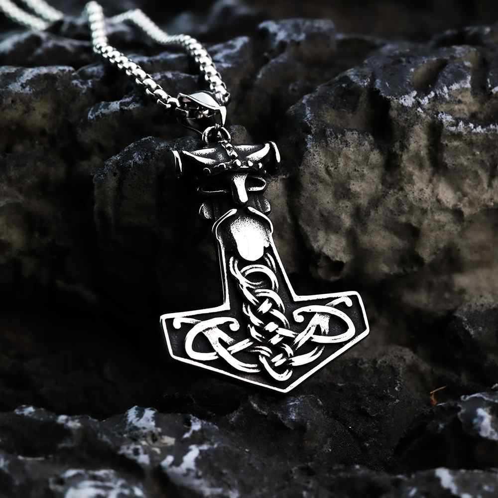 Nordic Viking Thor's Hammer Pendant Necklace - Stainless Steel & Titanium