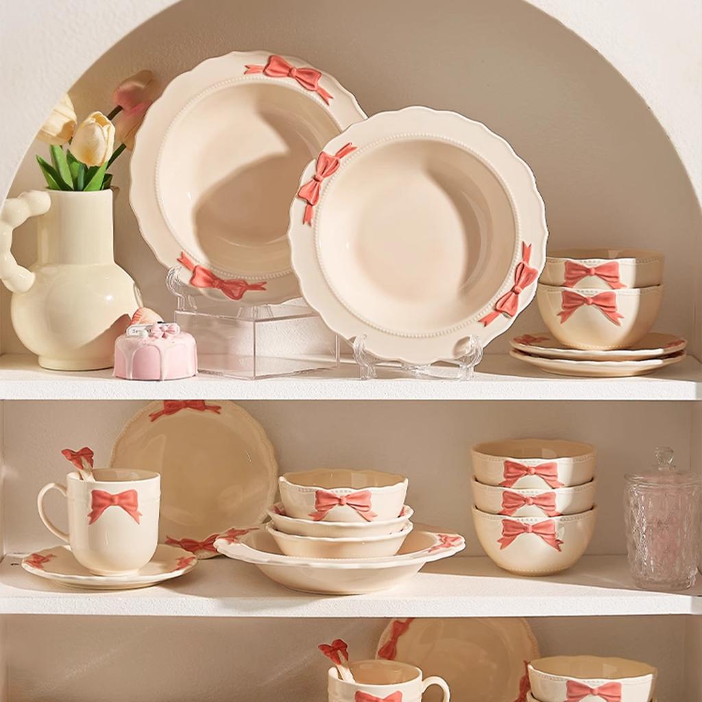 Cream Style Bow Dishes And Tableware For Home Use New High-Value Ceramic Rice Bowls, Soup Bowls, Noodle Bowls, Plates And Bowls