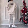 Conjunto Feminino de Duas Peças Moletom Irregular Manga Longa Pulôver Top Calça Conjunto Outono Inverno Senhora Sólido Solto Roupas M L
