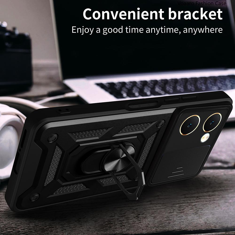 Slide Lens Armor Funda for Vivo Y03 Y18E 4G Y28S 5G Global Case Magnetic Rotate Ring Stand Cover for Vivo Y18 Russia India Case