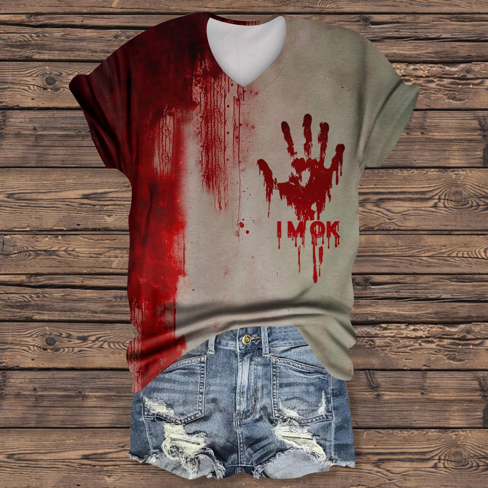 

Женская модная повседневная футболка с коротким рукавом и принтом на Хэллоуин, элегантные топы на Хэллоуин M бежевый