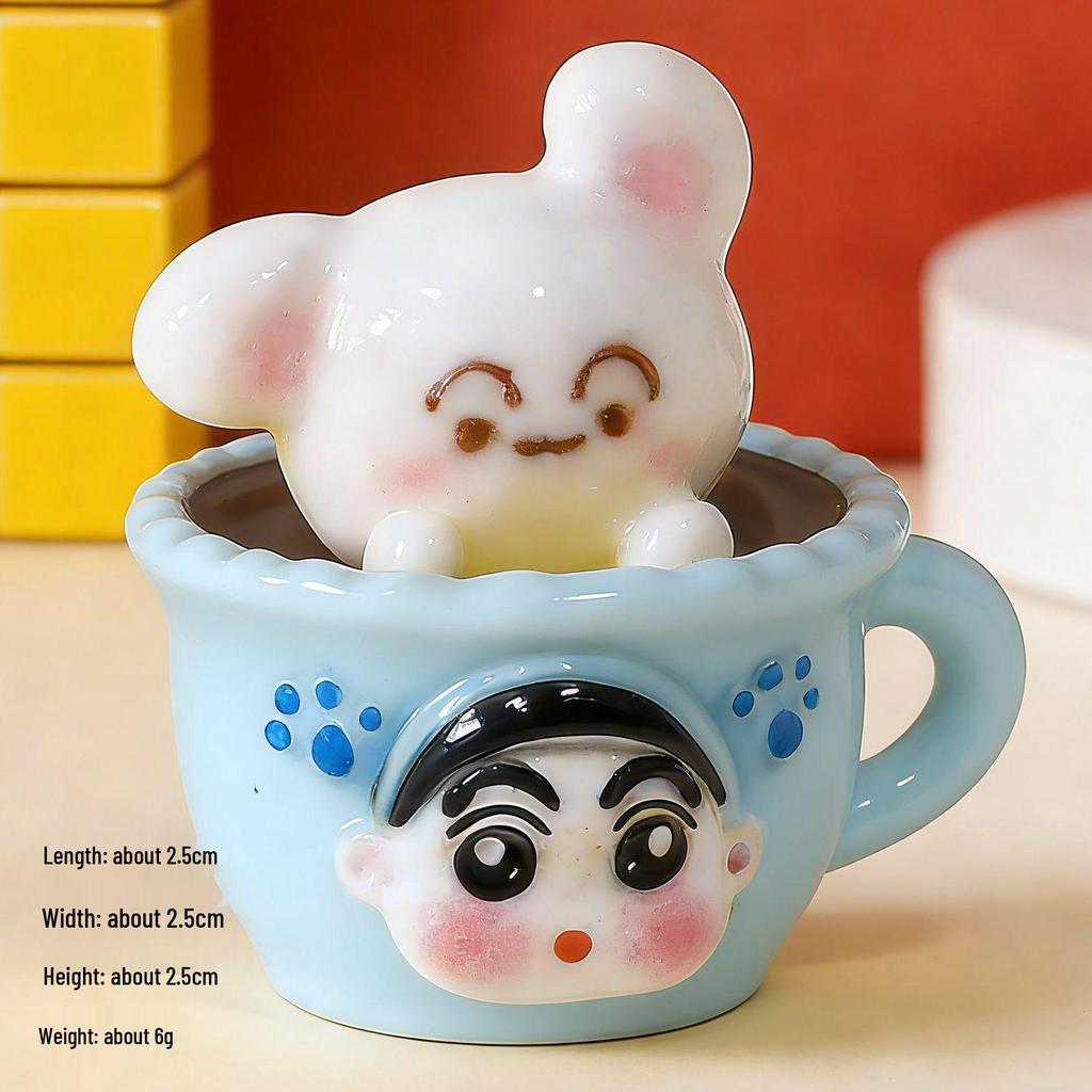 Shin-chan Cute Pet Tea Cup Ornament: Cartoon Cat & Dog Resin Figurines