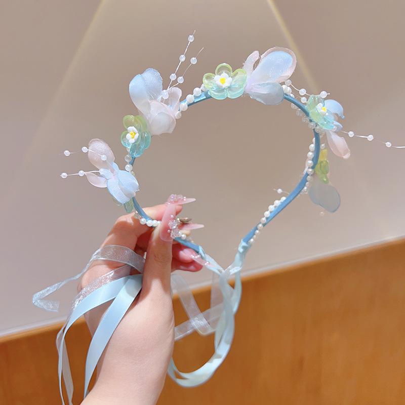 Handmade Hanfu Hair Accessories: Pearl Tassel Hairpin & Butterfly Flower Headband for Women and Girls