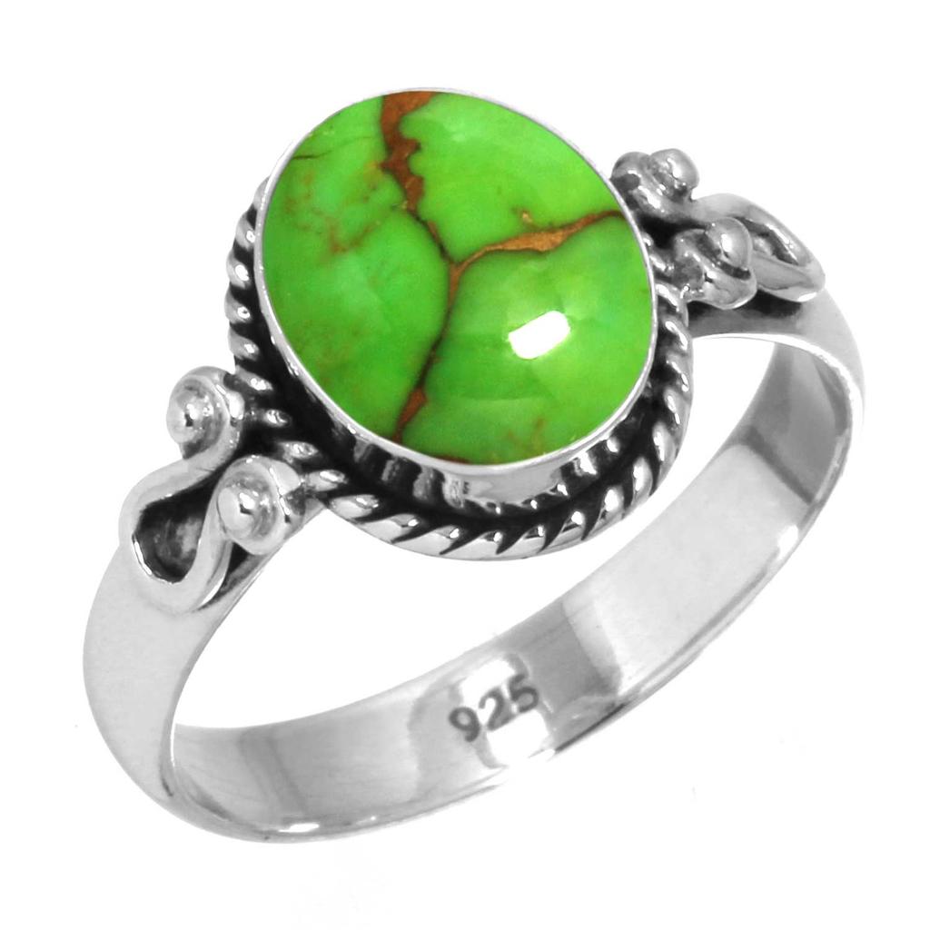 925 Sterling Silver Ring Women Gemstone Handmade Jewelry Christmas Gift Blue Green Purple Copper Turquoise Pearl Lapis Mother Of Pearl Costume