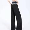 Plaid Patchwork Lace Double Waistband Wide-Leg Pants for Women - New 2025 Spring/Autumn Casual Long Pants