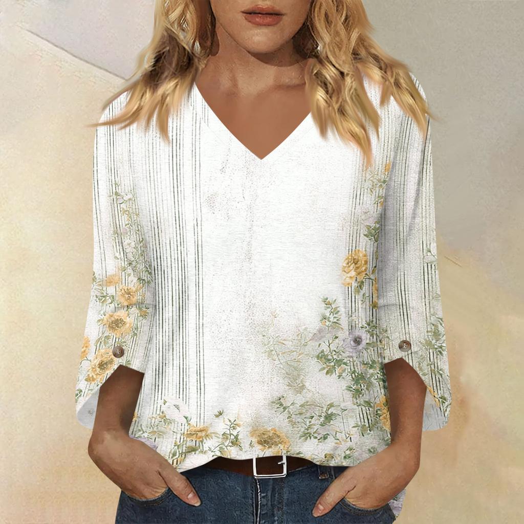 Womens Short Sleeve Blouses V Neck Floral Print Casual Loose Fit Women's Short Sleeve Tops Lightweight Womens Short Sleeve Shirts