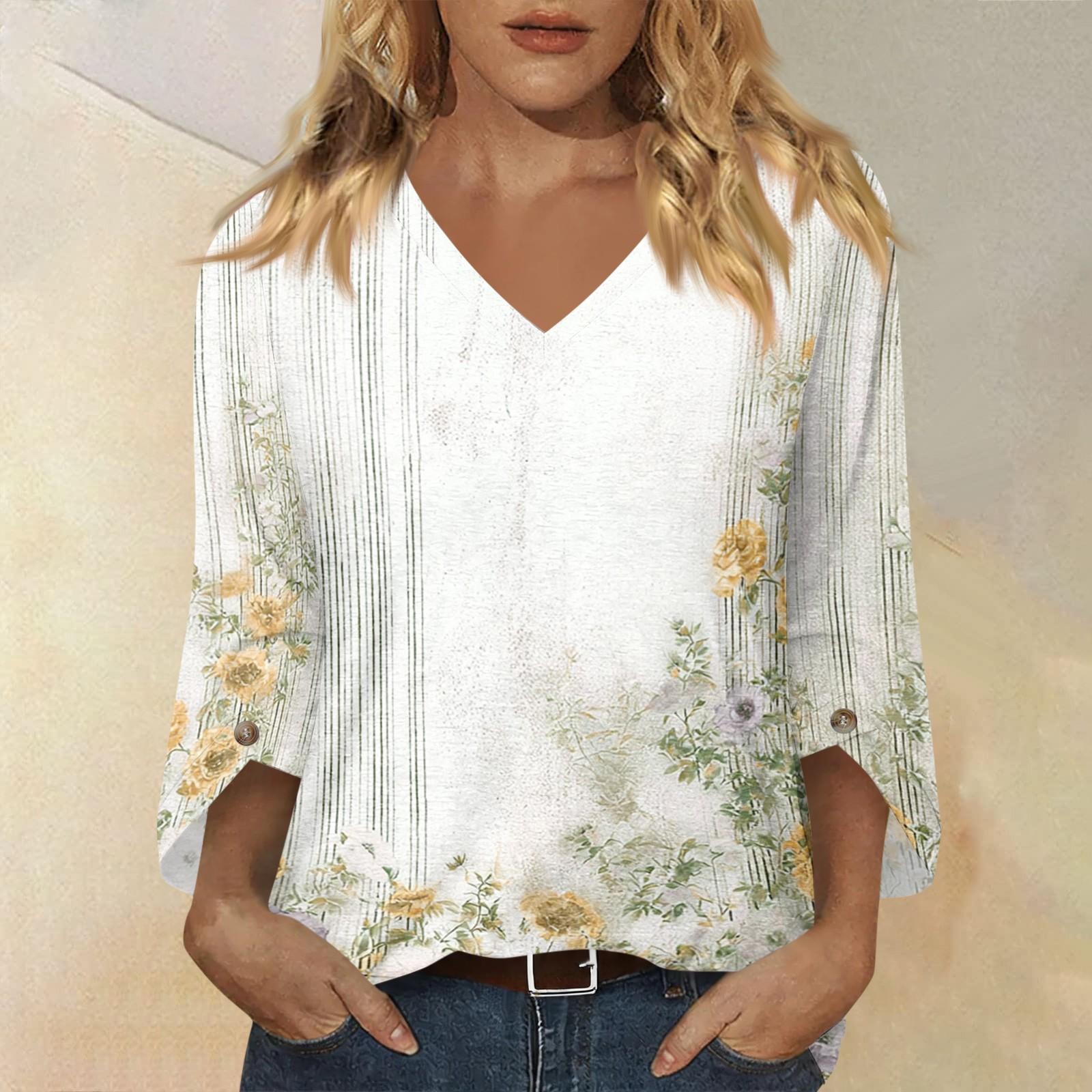 Women s Fashionable Casual Three Quarter Sleeve -Color Collar Pullover Top XL