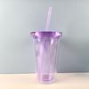 1PC 450ml Plastic Straw Cup Double Layer Transparent Drinking Cup Reusable Cold Cup Plastic Straw Tumbler with Straw and Lid