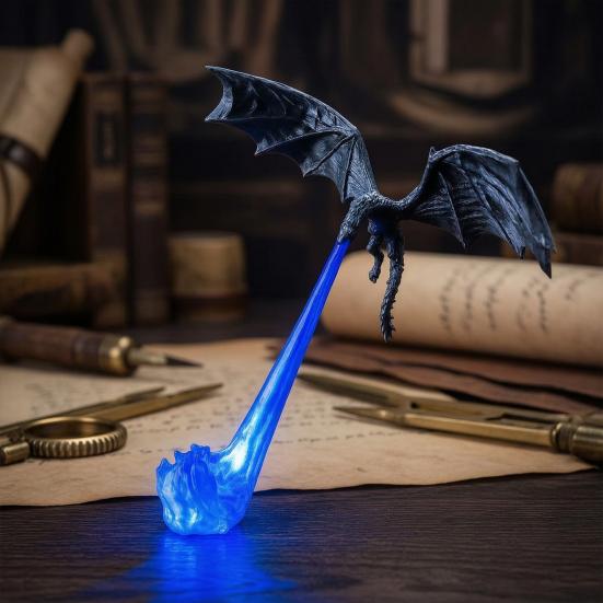 Fantasy Ornament for Bookshelves Dragon Bookshelf Nook Light, 3D Printed Fire-Breathing Shelf Decor with Flame Decorative Bookends Study Base,