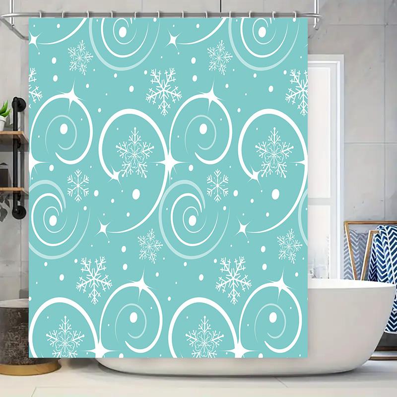 

Winter Shower Curtain Set: Aqua Snowflakes Spirals Waterproof Fabric for Bathtub or Bathroom Decor (Set of 2) 90x180cm