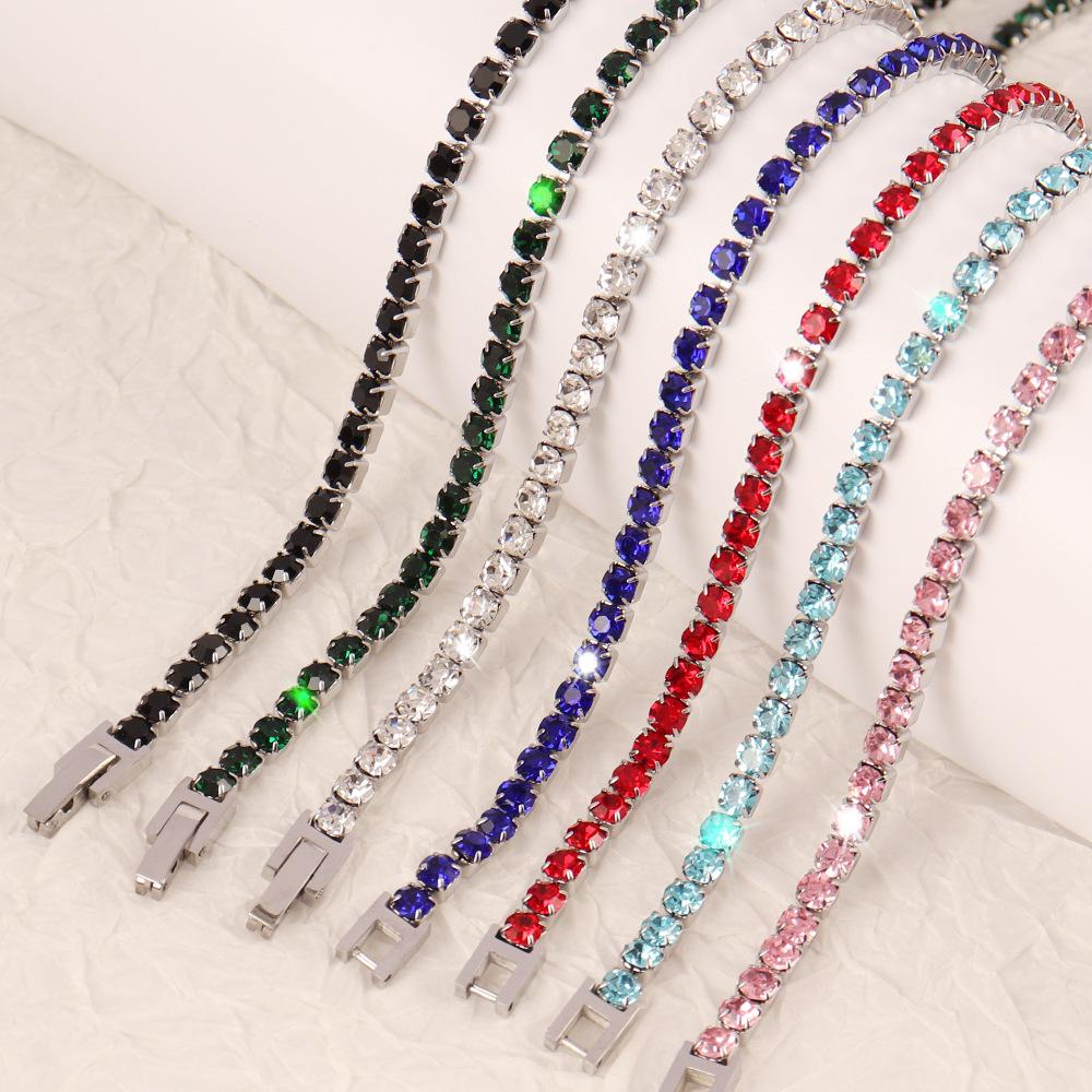 Stainless Steel 4Mm Zircon Tennis Necklace Simple Color Diamond Claw Chain Necklace Men'S And Women'S Jewelry