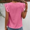 Summer New Round Neck Hollow Loose Lace Shirts Women Elegant Solid Ruffled Short Sleeve Casual Blouse Women Tops Slim Fit Vintage Fashion Shirt 26600
