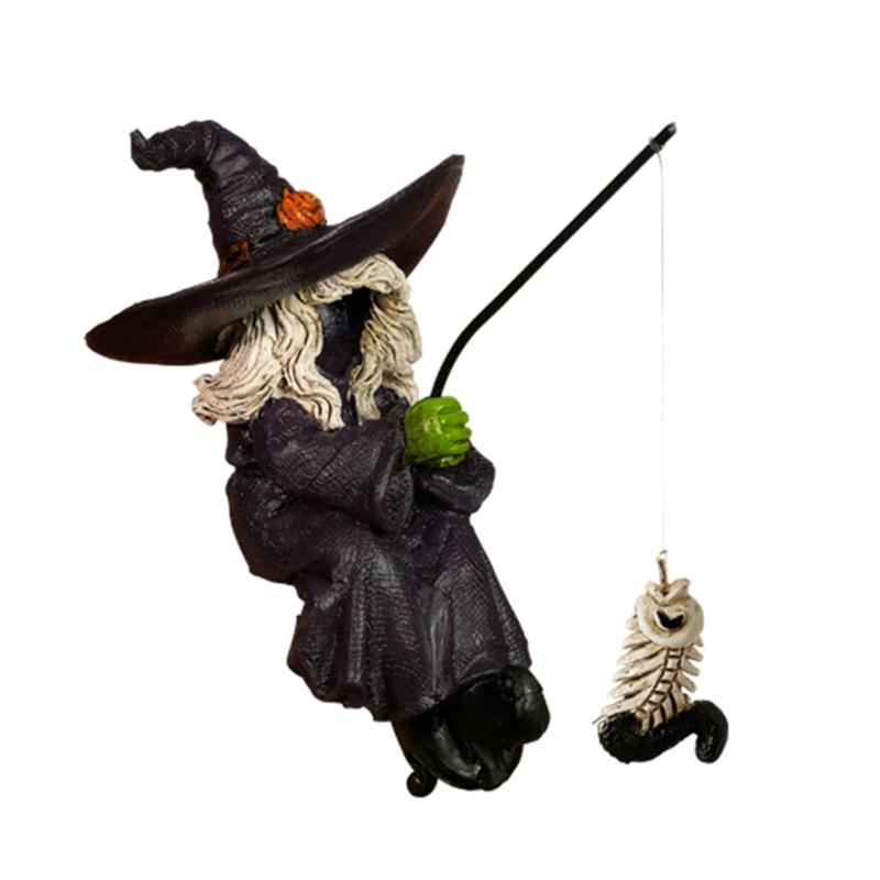 

Witch Fishing Statue Resins Craft Ornament Halloween Decoration for Shelf or Desk Garden Yard Lawn Pond Sculpture Decors 1