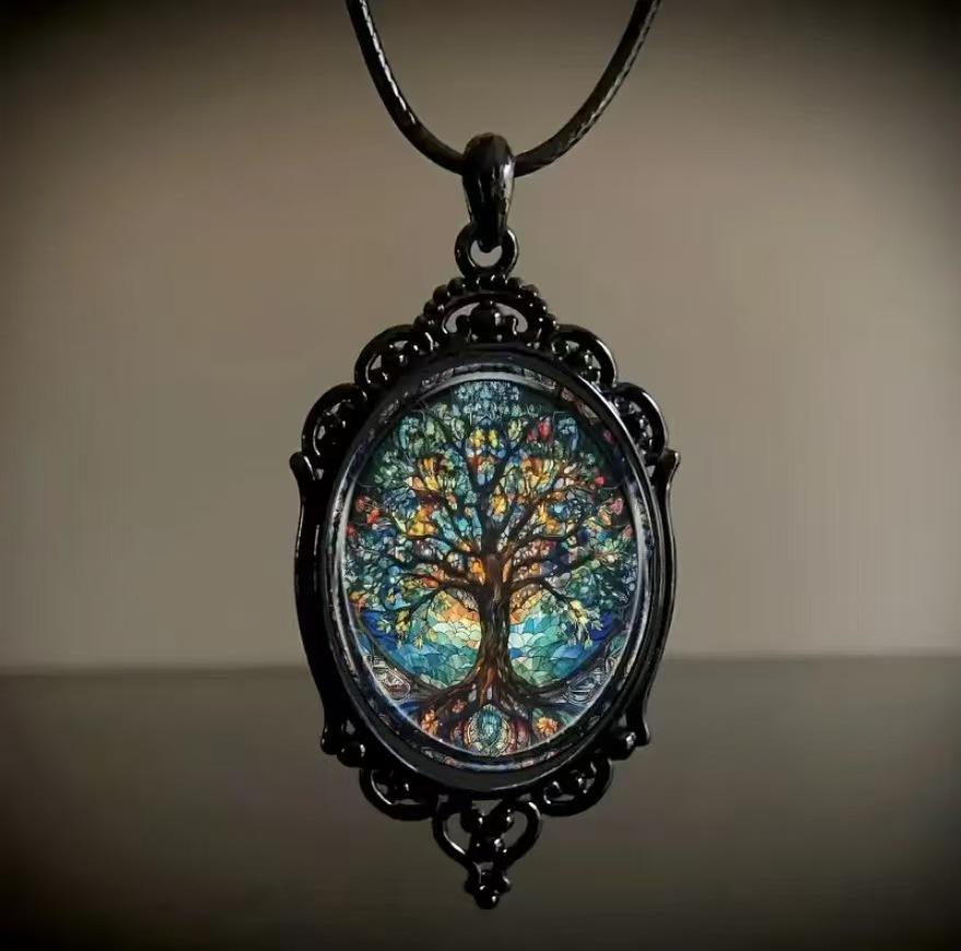 Vintage Oval Glass Alloy Pendant Necklace Jewelry