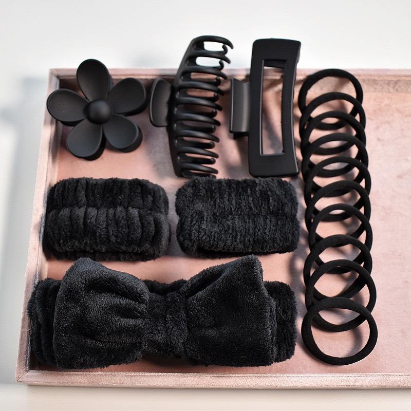 16pcs Set Spa Washing Fluffy Wristband Bow Headbands Flower Hair Claw Women's Hair Accessories