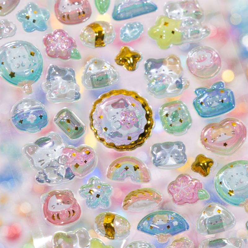 Aufgepuffte Stickerbögen Dekorativer Sticker Niedlicher Kleiner Sticker für Kinder & Erwachsene, Wiederverwendbarer Winziger Sticker für Scrapbooking