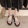 Damenschuhe Strasssteine Offene Zehenpartie Plateau Damensandalen Diamant Günstig Ausverkauf Korea im Angebot Schuh Sommer 2026 Bequem
