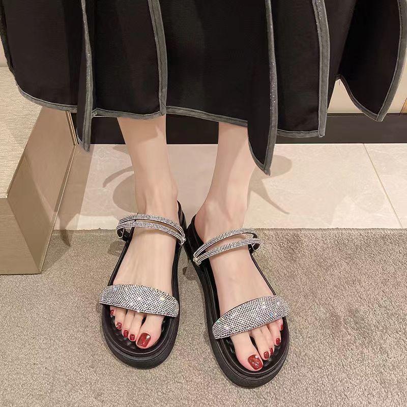 Damenschuhe Strasssteine Offene Zehenpartie Plateau Damensandalen Diamant Günstig Ausverkauf Korea im Angebot Schuh Sommer 2026 Bequem