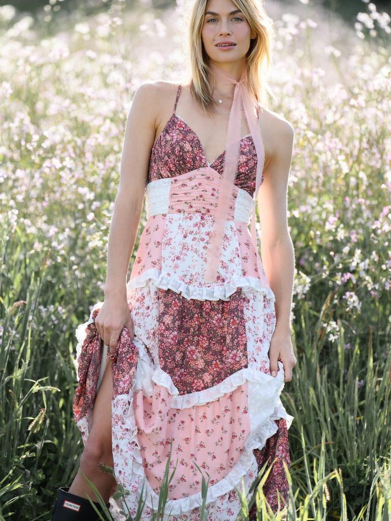 Women's Sleeveless Strappy Digital Printed Maxi Dress Patchwork Skirt