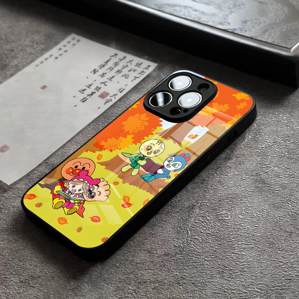 Cartoon Cute Anpanman Phone Case For IPhone 15 Pro Max 14 Pro 12 11 13 Mini X XR XS 16 Plus SE Tempered Glass Back Cover