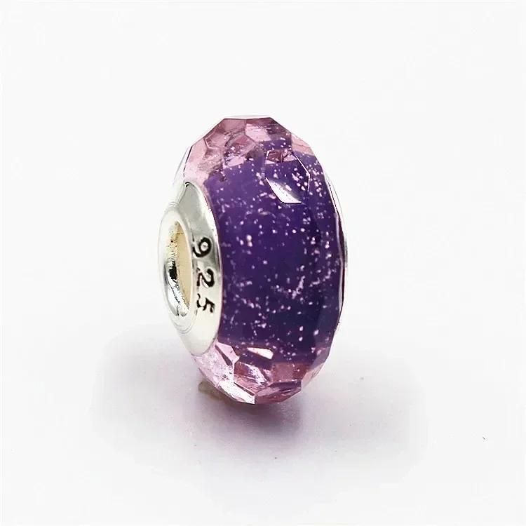 Srebro 925 Szkło Murano Galaktyka Gwiazdy Koniczyna Serce Bąbelki Błyszczące Koraliki Pasują do Bransoletki Charms DIY Biżuteria Dla Mamy