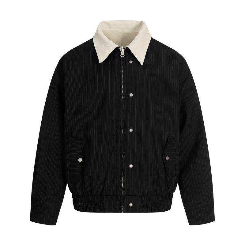 

Kisko American Retro Reversible Workwear Lapel Jacket Unisex Trendy Brand Cleanfit Silhouette Versatile Coat Black(Reversible) XL