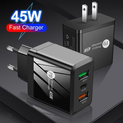 Dual USB QC3.0+PD25W 45W Fast Charger with European/British/American Plug Adapters