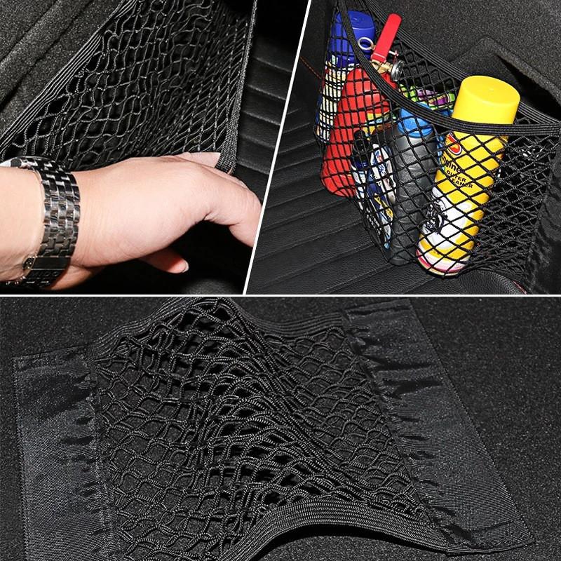 Rete Posteriore per Bagagliaio Auto Sedile Gabbia Elastica Organizzatore Auto Borsa da Schienale Rete con Cordino Velcro Magico Borsa Universale Tasca