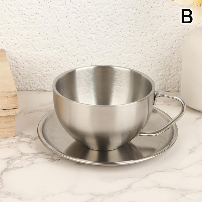 Stainless Steel Coffee Cup Mug Saucer Spoon Heat Resistant Milk Cup Saucer Spoon Kitchen Drink Water Cup Tableware