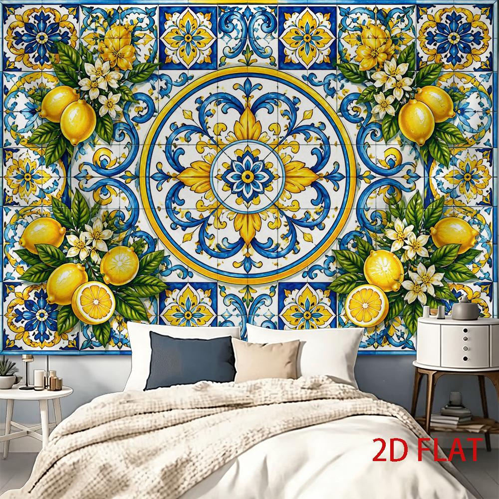 2D Flat - 2D Flat - 2D Flat Print 1pc Tapestry Mediterranean Lemon Tile Pattern Wall Hanging Art Tapestry Photo Booth Backdrop Suitable for Parties, D