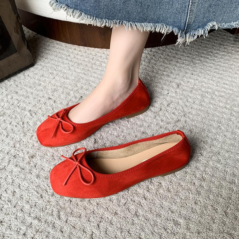 Fashion French Flat Velvet Single Shoes, Ballet Shoes, 2025 New Model, Shallow Bow, Gentle Insole, Height-increasing Single Shoes