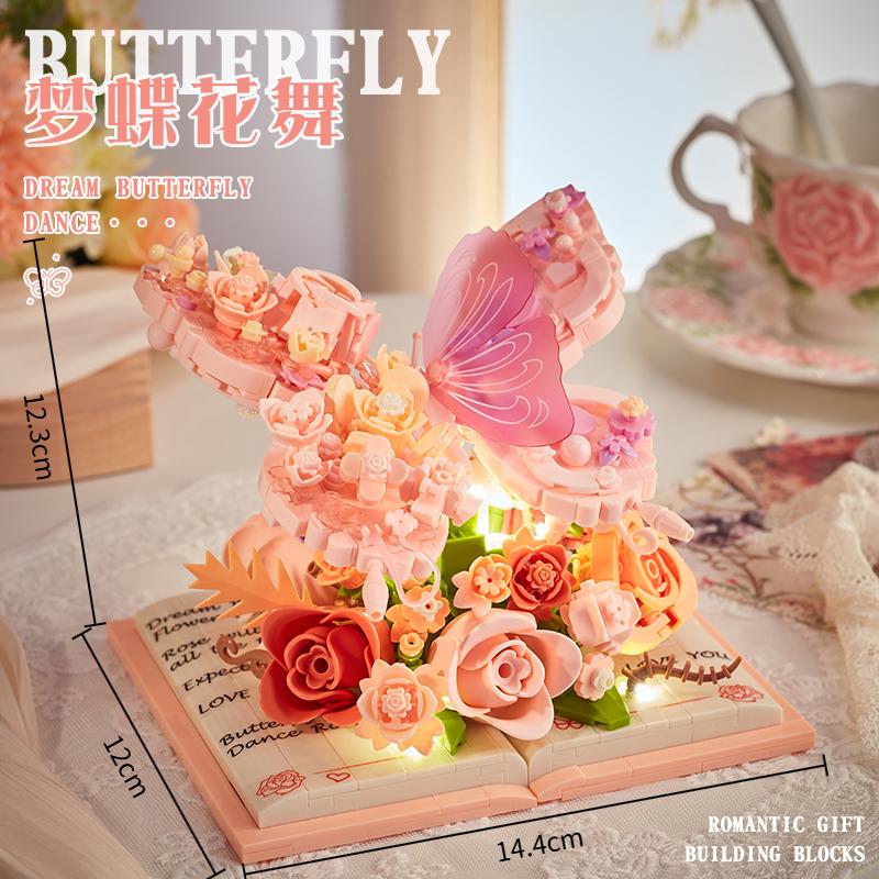Butterfly Bouquet Small Particle Construction Block Assembly High-Value Ornaments Rose Bouquet Diy Construction Blocks Girl Present