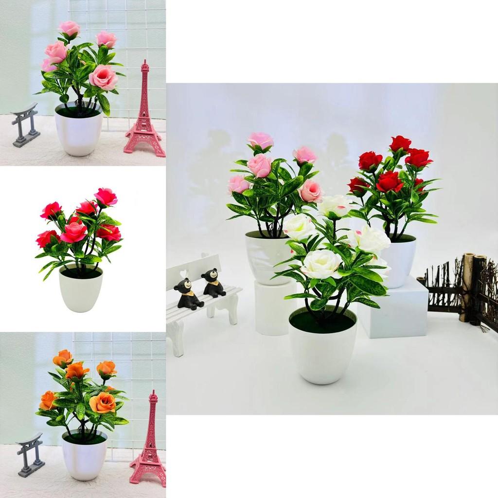 Künstliche Sieben Rosen Tischpflanze mit Miniaturgrün für Hochzeitsdekoration
