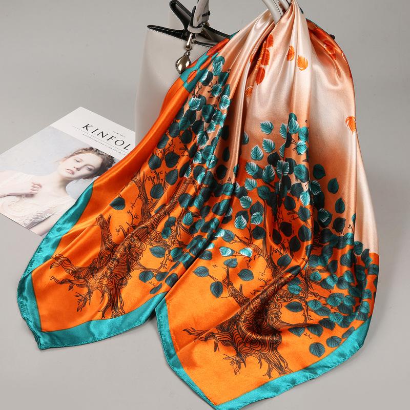 Small silk scarf women's large square scarf yarn scarf spring, autumn and winter matching shirt middle-aged mother square 91 × 91 thin scarf