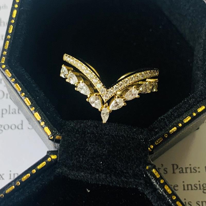 

Xiancan Кольцо из стерлингового серебра 925 пробы в форме сердца с бриллиантом, открытое, для женщин Size 5 жёлтый