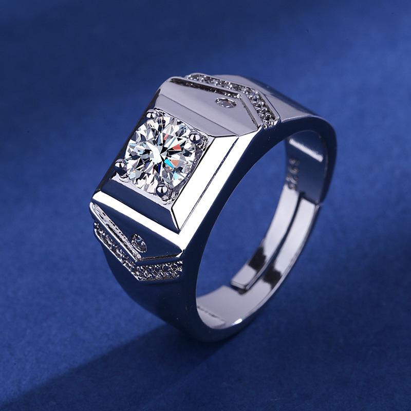 925 Sterling Silver Rings for Men Shining Crystal Adjustable Size Fashion Gifts Engagement Wedding High Quality Jewelry