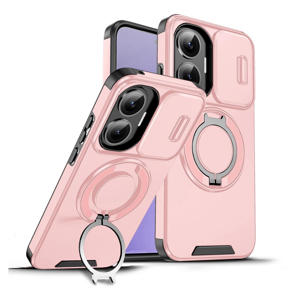 KEYSION 360° Ring Stand Phone Case for Xiaomi POCO F7 Slide Camera Protection Magnetic Shockproof Cover for Redmi Turbo 4 Pro