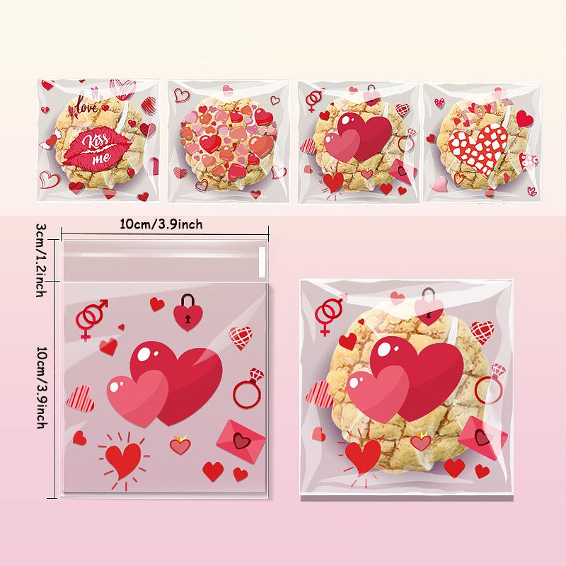 50/100pc Valentine's Day Cartoon Pattern Heart-shaped Transparent Glass Paper Bag Valentine's Day Happy Party Packaging Supplies