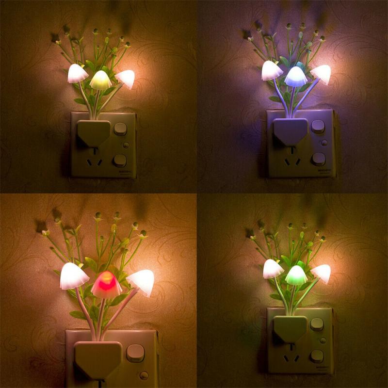 LED Mushroom Night Light Romantic Colorful Sensor Mushroom Night Light Wall Lamp Home Decor With