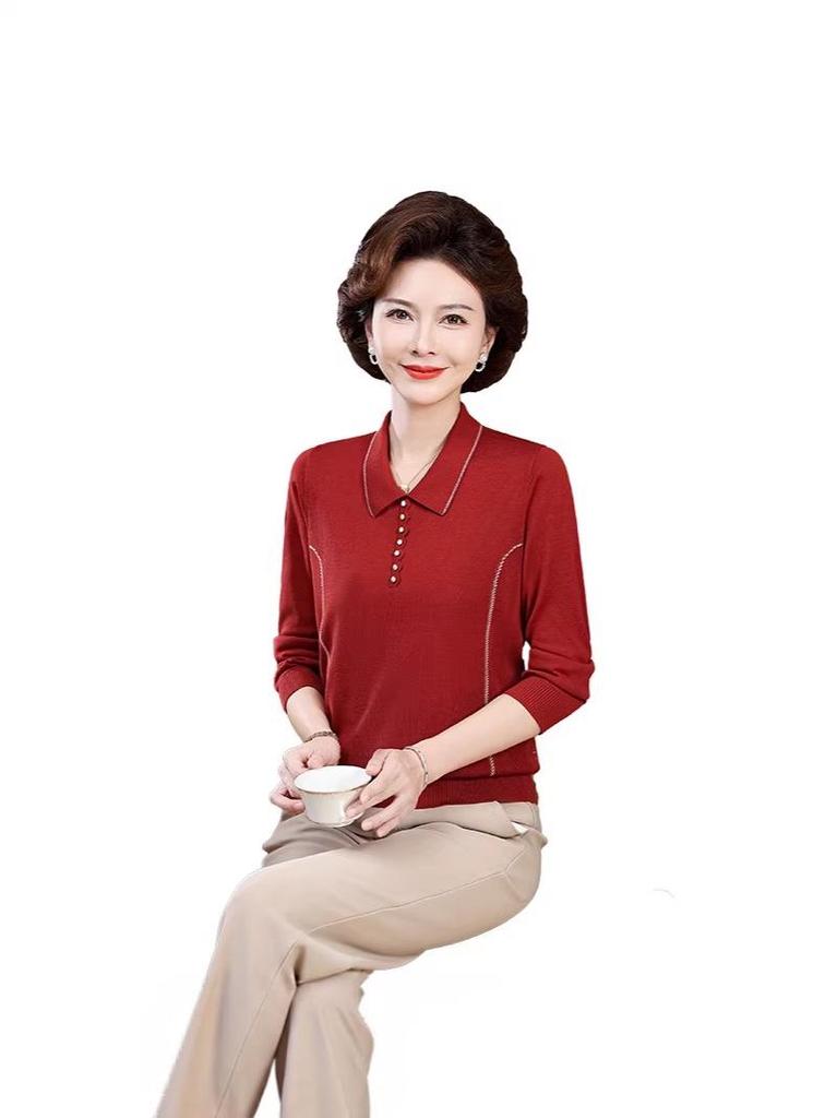 Women's Lapel Wool Sweater - Age-Defying Loose Fit for Spring & Autumn