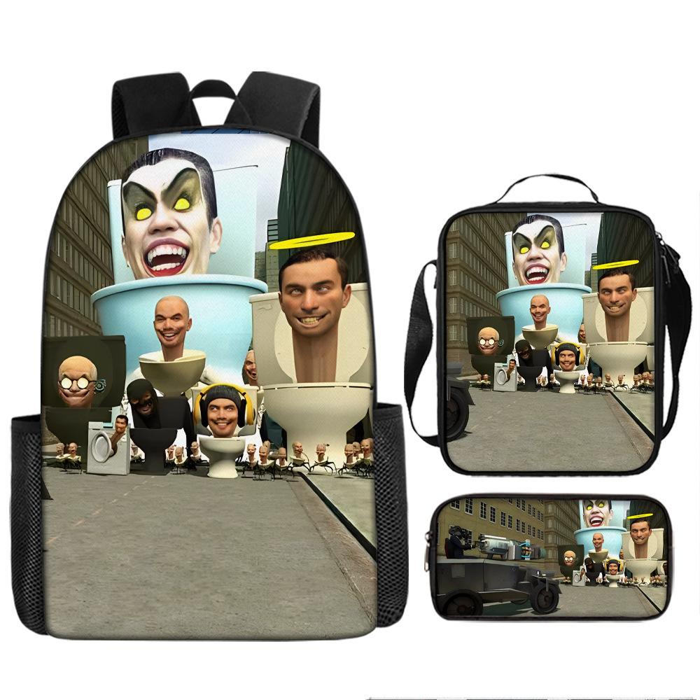 Zaino Spoof Skibidi Toilet Man Zaino Scuola Elementare Borsa Astuccio