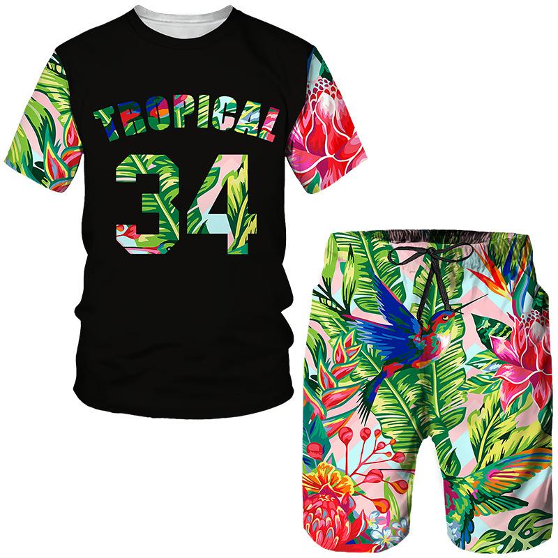 NEW Tropical Floral Print Men's Tees/Beach Shorts/Suits Fashion Summer Hawaiian Sets Casual Short Sleeve T-Shirt Holiday Outfits