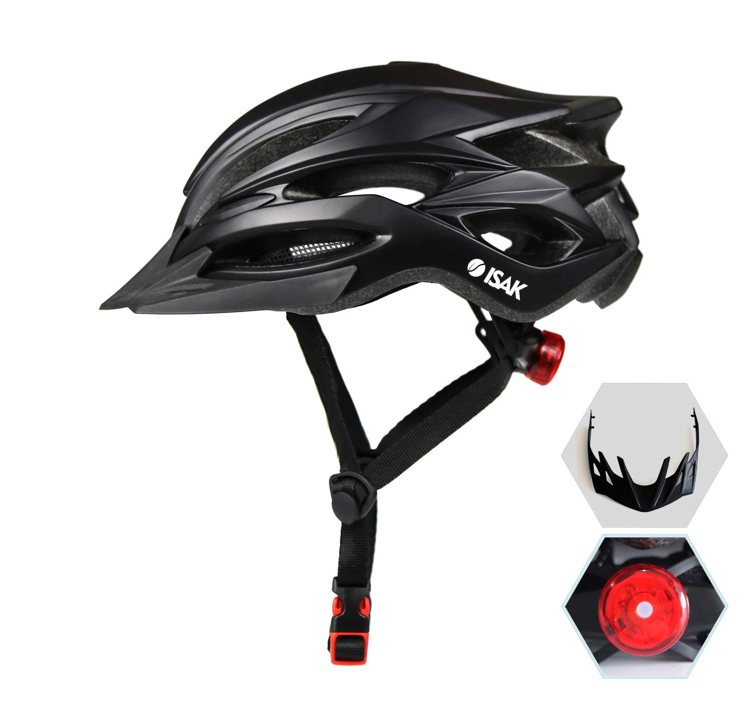 

ISAK Bicycle Polished Sand Sports Cycling Helmet with LED Safety Light and Shock for and Adjustable Size Adult Helmet, Safe, Ultra-Lightweight,