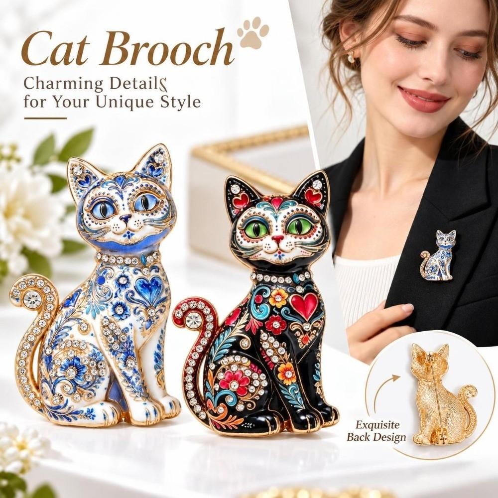 Metal Cat Brooch Rhinestone Accents Brooch Pins New Lapel Badge Daily Outfits