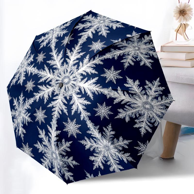 1pc Floral Clock Combination pattern Sturdy 8-Bone Auto Umbrella, Bright Umbrella, Digital Printed, Foldable Umbrella for On-the-Go Outdoor Use