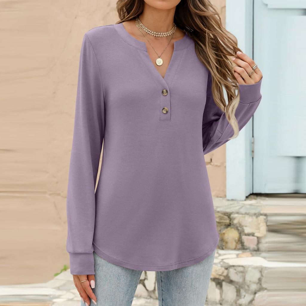 Women's Fashion Casual Color Long Sleeve T-shirt Pullover Top