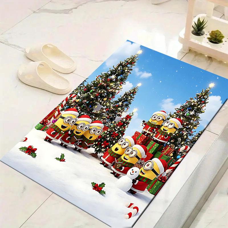1Pc Christmas Minions Celebration Rug Office Carpet Indoor Outdoor Doormat Nonslip Soft And Comfortable Living Room Christmas Halloween Gift D91851