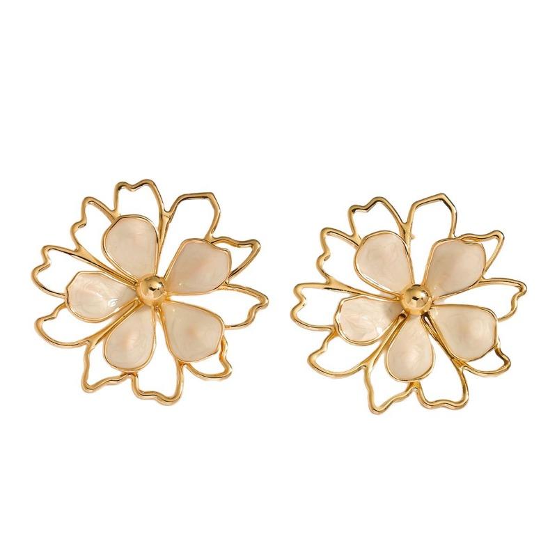 Colorful Sweet Fresh Dripping Oil Flower Hollow Double Layer Petal Stud Earrings For Women