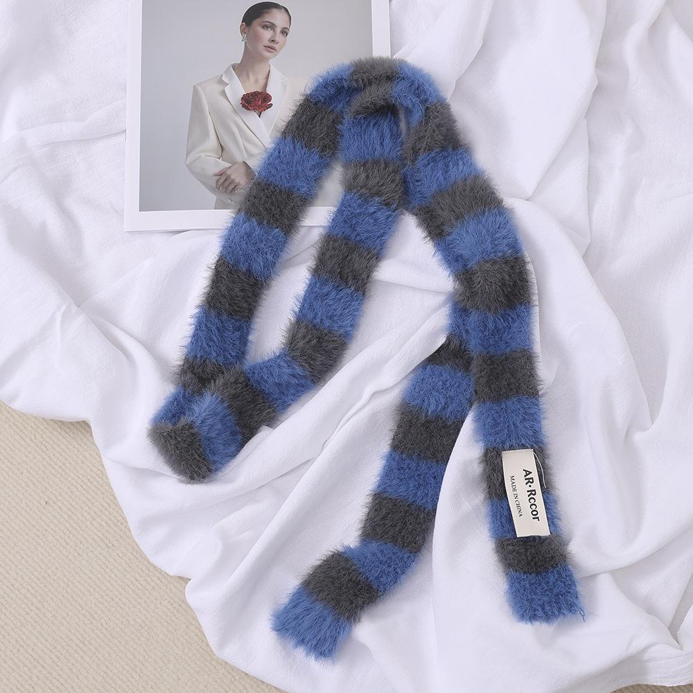Cachecol Estreito Listrado Fuzzy Estilo Y2K Coreano para Sobreposição Versátil e Decoração Personalizada